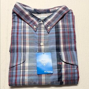 Columbia Super Bonehead Men’s Blue and Red Plaid Button-Down Shirt 3X NWT